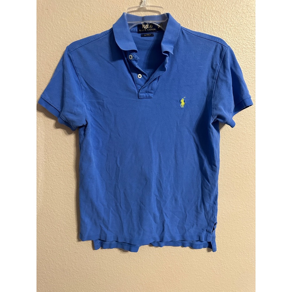 Polo Ralph Lauren Mens Custom Fit Blue Polo Shirt Pony Logo Short Sleeve